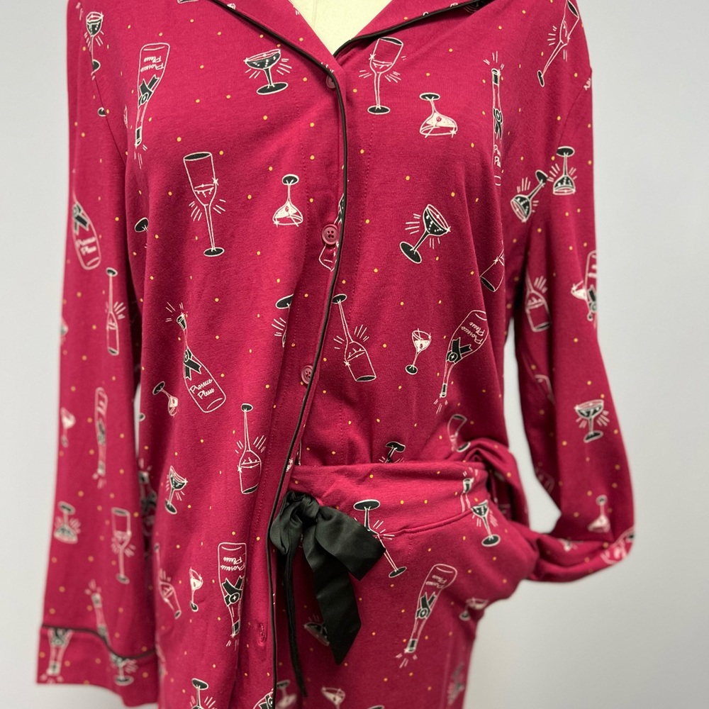Soma Red Pajama Set with Cocktail Print - Picture 2 of 8